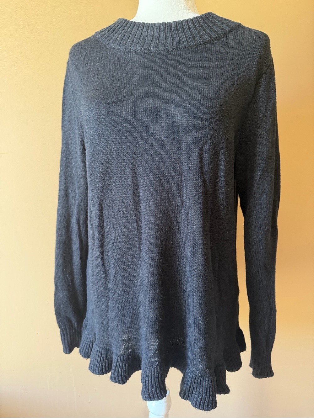 Old Navy Black Ruffle Hem Mock Neck Knit Sweater